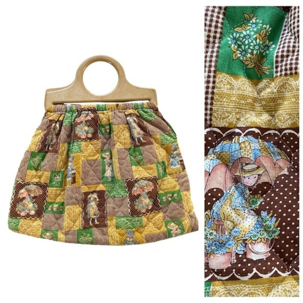 Vintage Holly Hobbie Patchwork Wood Handle Bag Purse Totebag